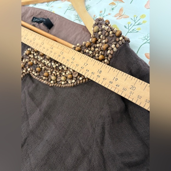 Lafayette 148 brown linen beaded neck line long sleeve plus size 20 - Picture 7 of 11